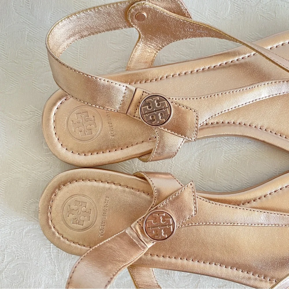 TORY BURCH rose gold Minnie Leather Travel Sandals